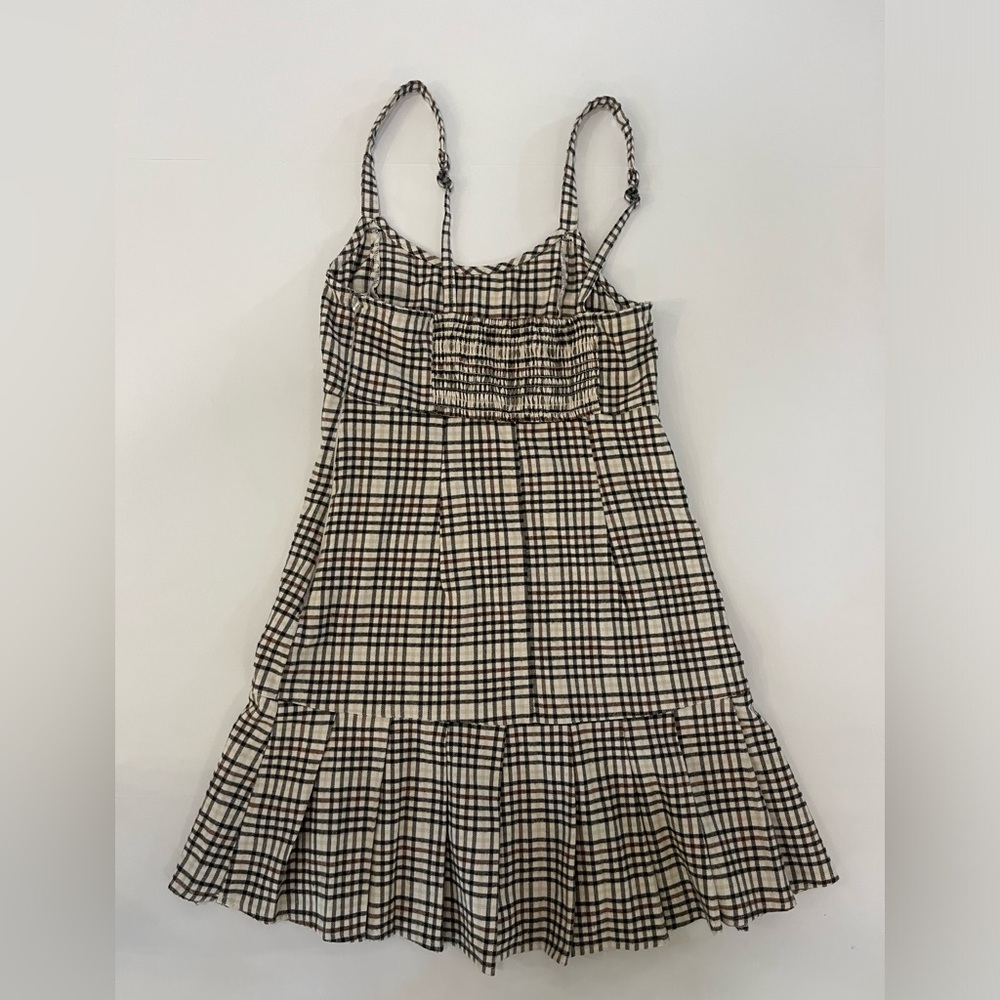 Hollister Wmn S White/Black/Brown Plaid Flannel Pleated Hem Ruffle Dress/Jumper - Picture 6 of 9